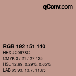 カラーコード: RGB 192 151 140 | qconv.com