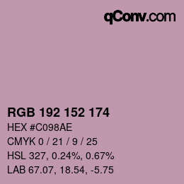 カラーコード: RGB 192 152 174 | qconv.com