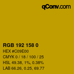 Color code: RGB 192 158 0 | qconv.com
