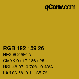 Color code: RGB 192 159 26 | qconv.com