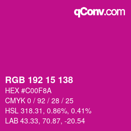 カラーコード: RGB 192 15 138 | qconv.com
