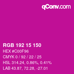 カラーコード: RGB 192 15 150 | qconv.com