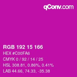 Color code: RGB 192 15 166 | qconv.com