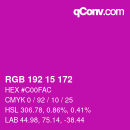 Color code: RGB 192 15 172 | qconv.com
