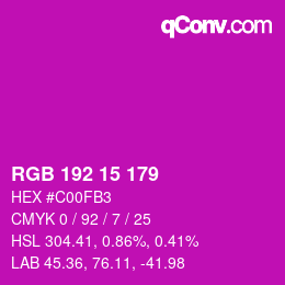 Color code: RGB 192 15 179 | qconv.com