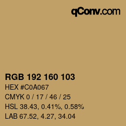Color code: RGB 192 160 103 | qconv.com