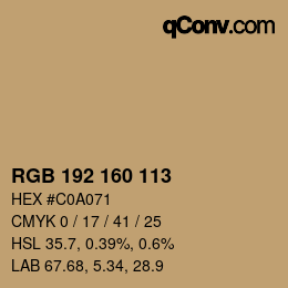 Color code: RGB 192 160 113 | qconv.com