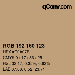 Color code: RGB 192 160 123 | qconv.com