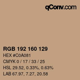 Color code: RGB 192 160 129 | qconv.com