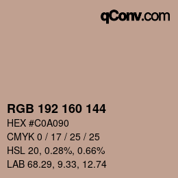 Color code: RGB 192 160 144 | qconv.com