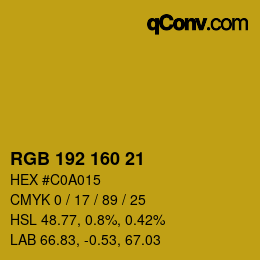カラーコード: RGB 192 160 21 | qconv.com