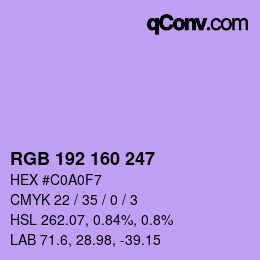カラーコード: RGB 192 160 247 | qconv.com