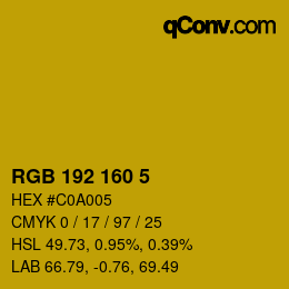 Color code: RGB 192 160 5 | qconv.com