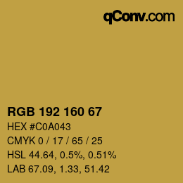 Color code: RGB 192 160 67 | qconv.com