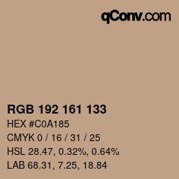 カラーコード: RGB 192 161 133 | qconv.com