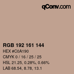 カラーコード: RGB 192 161 144 | qconv.com