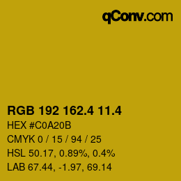 カラーコード: RGB 192 162.4 11.4 | qconv.com