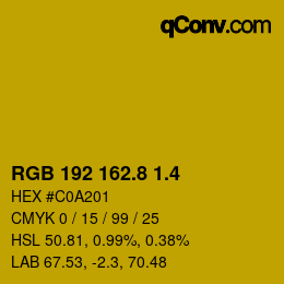 カラーコード: RGB 192 162.8 1.4 | qconv.com
