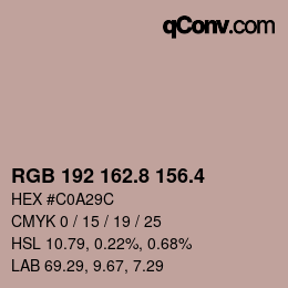 カラーコード: RGB 192 162.8 156.4 | qconv.com