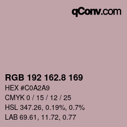 カラーコード: RGB 192 162.8 169 | qconv.com