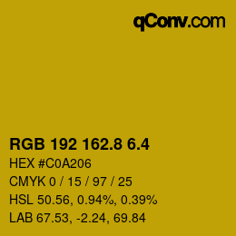 カラーコード: RGB 192 162.8 6.4 | qconv.com
