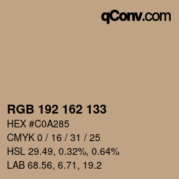 Color code: RGB 192 162 133 | qconv.com