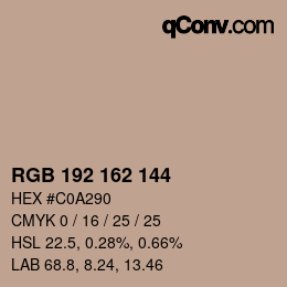 カラーコード: RGB 192 162 144 | qconv.com