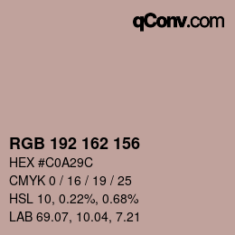 颜色代码: RGB 192 162 156 | qconv.com