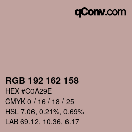 カラーコード: RGB 192 162 158 | qconv.com