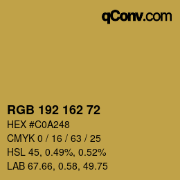 カラーコード: RGB 192 162 72 | qconv.com