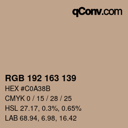 Color code: RGB 192 163 139 | qconv.com
