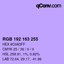 Color code: RGB 192 163 255 | qconv.com