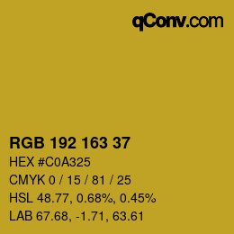 Color code: RGB 192 163 37 | qconv.com