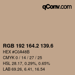 カラーコード: RGB 192 164.2 139.6 | qconv.com