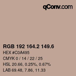 カラーコード: RGB 192 164.2 149.6 | qconv.com