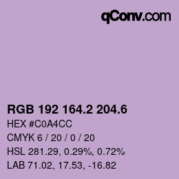 カラーコード: RGB 192 164.2 204.6 | qconv.com