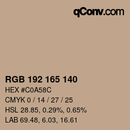 Color code: RGB 192 165 140 | qconv.com