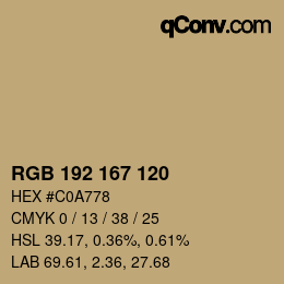 Color code: RGB 192 167 120 | qconv.com