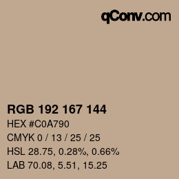 カラーコード: RGB 192 167 144 | qconv.com