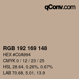 Color code: RGB 192 169 148 | qconv.com