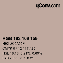 Color code: RGB 192 169 159 | qconv.com