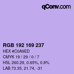 Color code: RGB 192 169 237 | qconv.com