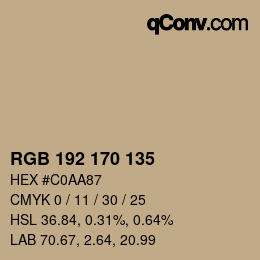 Color code: RGB 192 170 135 | qconv.com