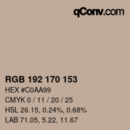 Color code: RGB 192 170 153 | qconv.com