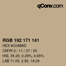 颜色代码: RGB 192 171 141 | qconv.com