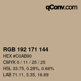 カラーコード: RGB 192 171 144 | qconv.com