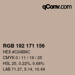 Código de color: RGB 192 171 156 | qconv.com