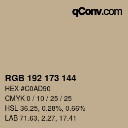 Color code: RGB 192 173 144 | qconv.com