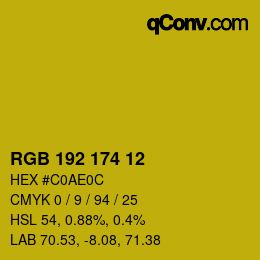 Color code: RGB 192 174 12 | qconv.com