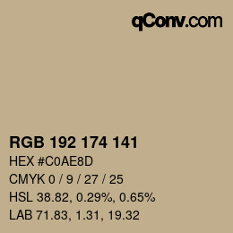カラーコード: RGB 192 174 141 | qconv.com
